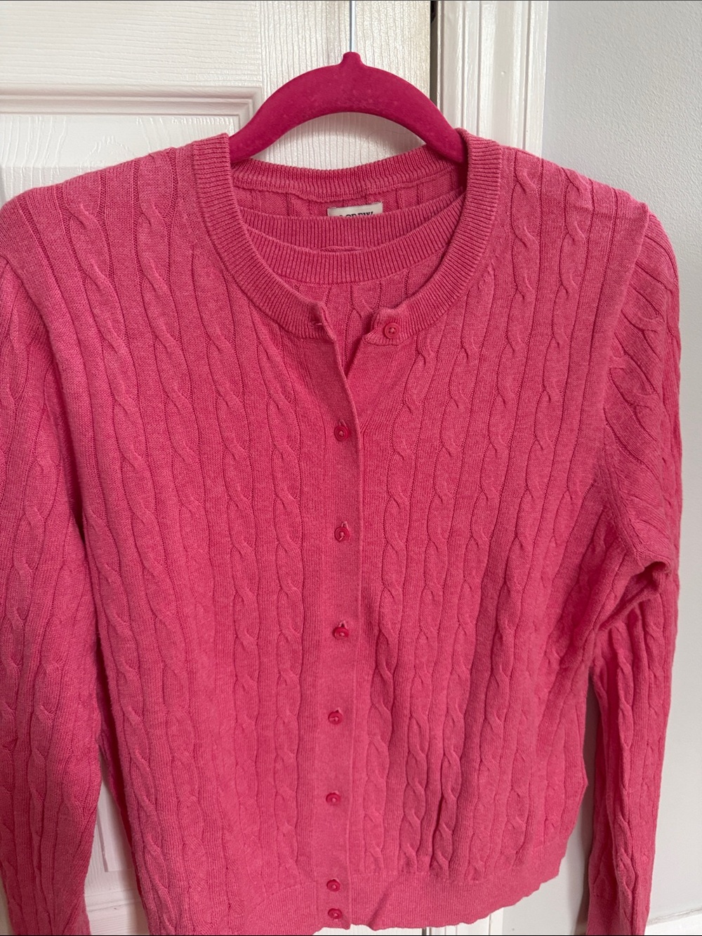 J. Crew Pink Cable-Knit Button Cardigan Sweater with Shell